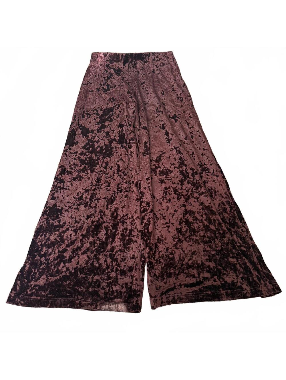 Vtg. Paparazzi New York Crushed Velvet Wide Leg Pants Womens Medium Burgundy USA
